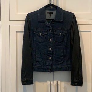 Denim Jacket with Faux Leather Sleeves